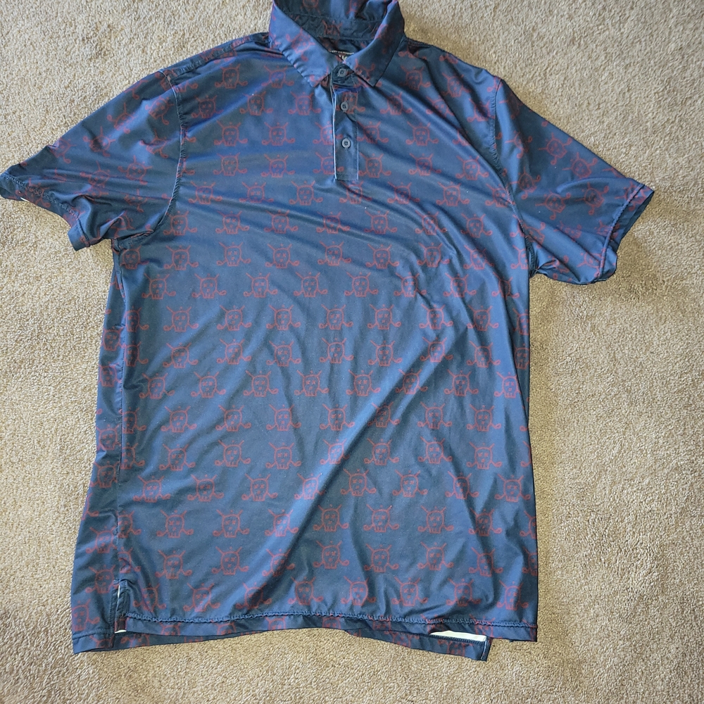Elegant Blue and Red Patterned Polo Shirt